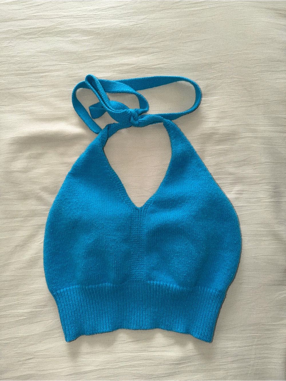 Bright Blue Halter Knit Crop Top